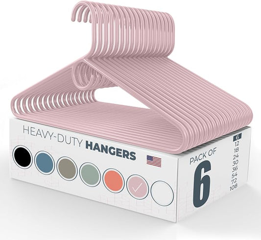 Heavy Duty Clothes Hangers 6 Pack – Made in the USA – 8lb Capacity Plastic Hangers for Adult Clothing – Durable for Pants, Coats, Jackets, or Jeans – Pink