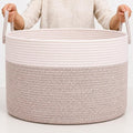 OrganiHaus Round Toy Basket & Blanket Basket, Cotton Rope 20x13" | Brown / Off-White - Round Cotton Rope Basket, 20x13"
