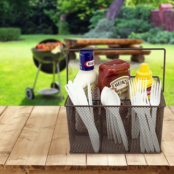 Sorbus® Utensil Caddy — Silverware, Napkin Holder, and Condiment Organizer — Multi-Purpose Steel Mesh Caddy—Ideal for Kitchen, Dining, Entertaining, Tailgating, Picnics, and much more (Bronze)