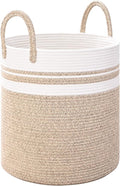Laundry Hamper for Organizing, 52L Large Laundry Baskets, Cotton Rope Woven Blanket Basket, Collapsible Laundry Hamper for Living Room, Nursery, 15"×18", Jute