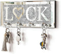 SHYFOY Crystal Clear Hooks Key Holder Key Hanger, Sparkly Mirrored Home Letters Plaque Sign for Decor, Silver Mirror Decoration Wall Art for Entryway Hallway Living Room, Lock Letter