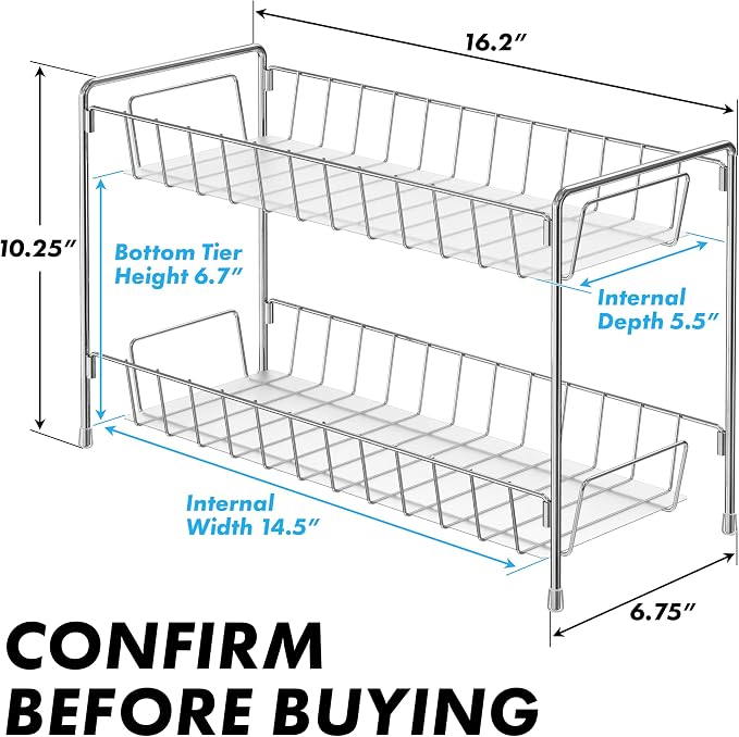 Simple Houseware 2-Tier Spice Rack Kitchen Organizer Countertop Shelf, Chrome | for Kitchen, Pantry Storage Shelf