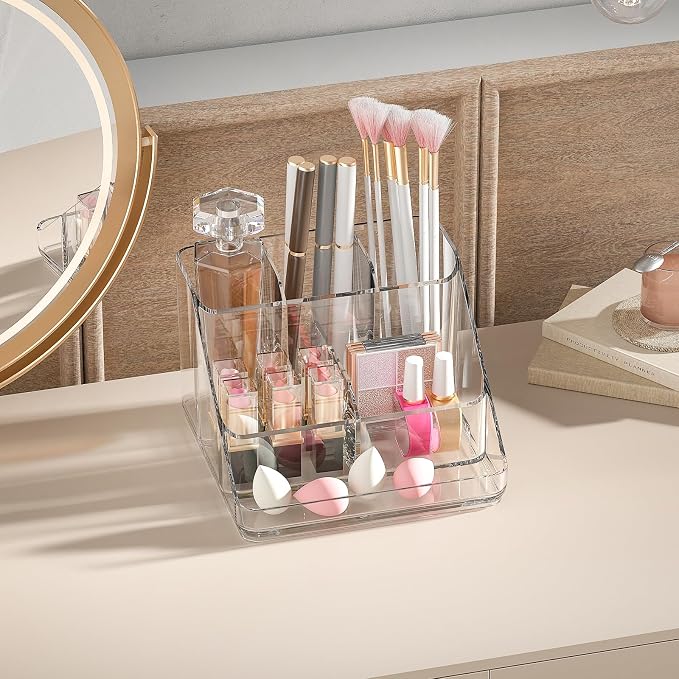 Ettori APLOP Makeup Organizer Tray, 6-Compartment Vanity Makeup Organizer for Jewelry, Hair Accessories, Bathroom Counter or Dresser