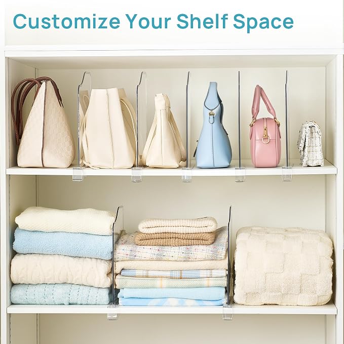 Vtopmart 12" Extra Tall x 12" Deep Shelf Dividers for Closet Organization, 12 Pack Clear Closet Organizers for Deep Shelves, Maximizing Vertical Space for Sweaters, Jeans and Clothes Storage