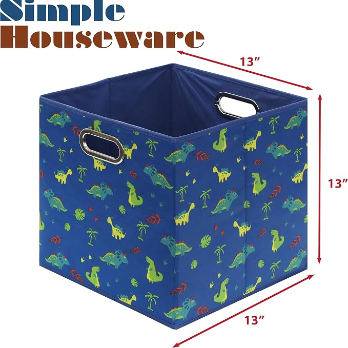 Simple Houseware 13-Inch Collapsible Fabric Cube Storage Bin with Handles, Printed Design, 3 Pack, Blue
