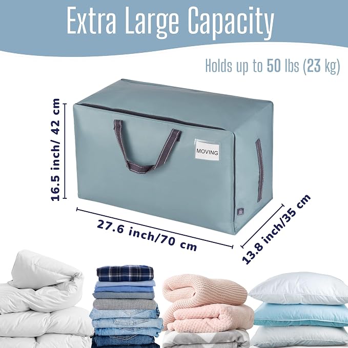 VENO 8 Pack Extra Large Heavy Duty Moving Bags with Wide Opening & Reinforced Handles, Reusable Storage Tote Bags with Strong Zippers for Clothes, College Dorm Essentials & Moving Supplies
