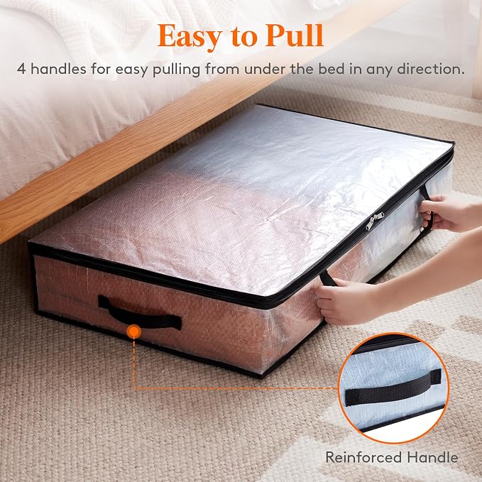 Lifewit 60L 4 Pack Under Bed Storage Containers Bins, Plastic Clothes Storage Bags Blanket Storage with Handle, Closet Organization for Comforters, Sheets, Clothes, Bedroom