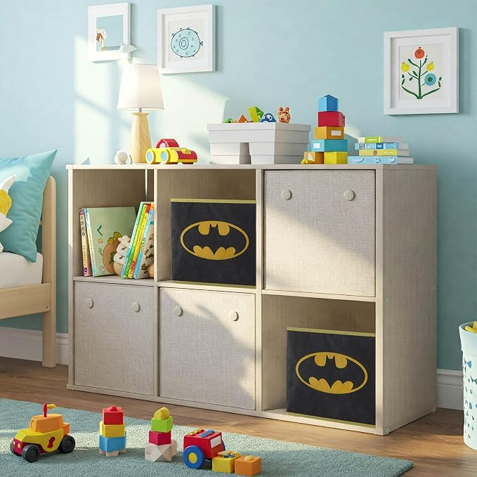 Batman Kids Storage Cubes, 2 Pack Foldable Fabric Bins with Handles, Collapsible Organizer Boxes for Bedroom, Playroom & Nursery, Durable Kids Storage Solution
