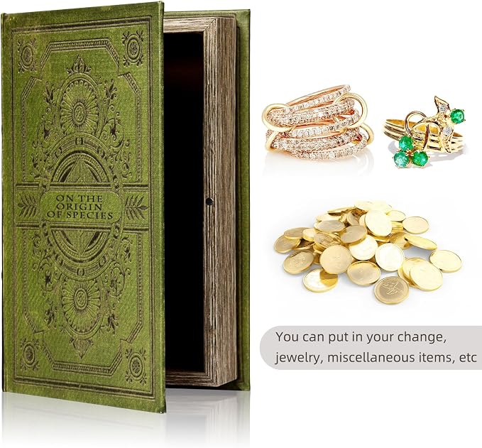 Vintage Style Olive Green Faux Leather Embossed Book Box - Decorative Storage Box 3-03