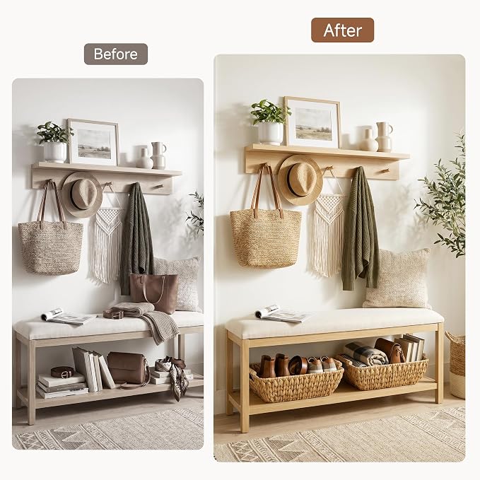 StorageWorks Hand-Woven Storage Baskets with Wooden Handles, Water Hyacinth Wicker Baskets for Organizing, 2 Pack