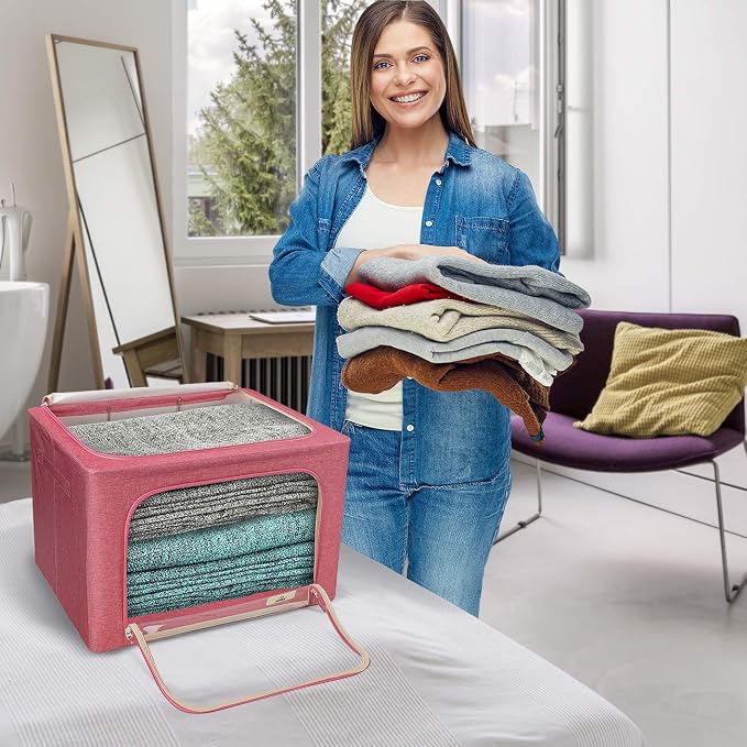 Sorbus Jumbo Storage Bins with Metal Frame - Oxford Fabric Storage Containers with Large Clear Window & Carry Handles - Stackable & Foldable Clothes Organizer Bags for Bedding Linen, Clothing & More