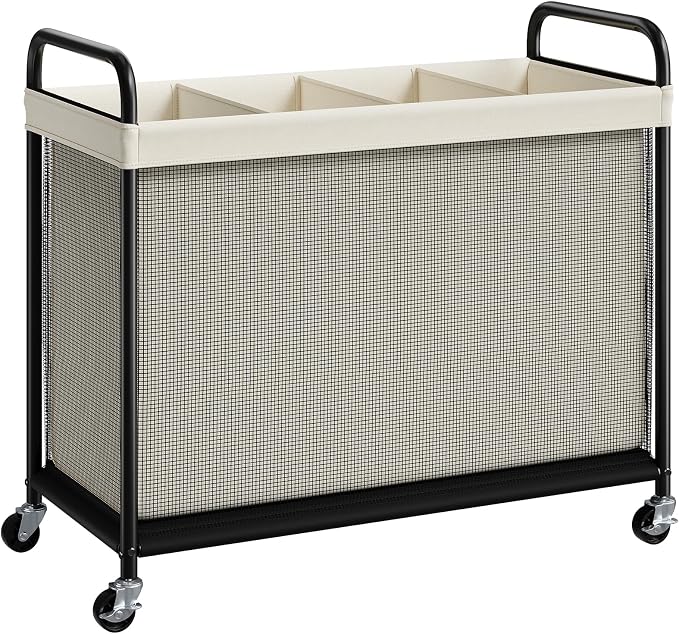 ELYKEN Laundry Hamper 4 Section, 140L Rolling Laundry Sorter with Removable Liner Bag, Laundry Basket with Wheels, Steel Frame with Metal Handle, Clothes Hamper Cart for Laundry Room & Bedroom