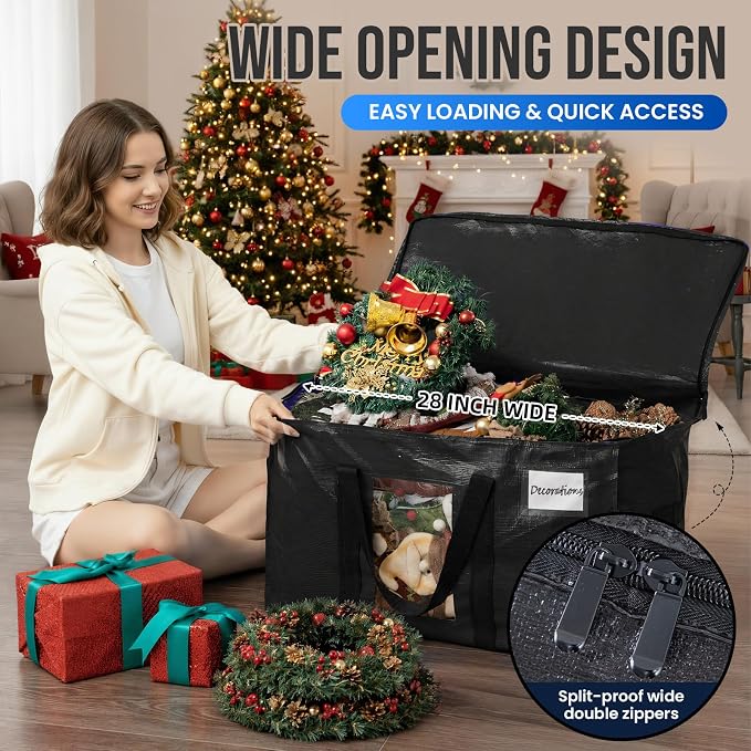 TAILI Extra Large Moving Bags, 4 Pack Black Heavy Duty Totes For Storage with Visible Window, Wrap Around Handles, Storage Bags for Space Saving, Alternative to Moving Boxes
