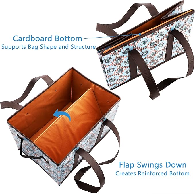 Foraineam Reusable Grocery Bags Set Durable Heavy Duty Tote Bag Collapsible Grocery Shopping Box Bag with Reinforced Bottom