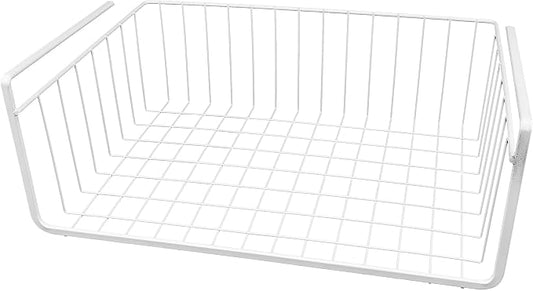15-Inch Easy Install White Wire Under-Cabinet Hanging Basket Shelf Organizer – Storage Rack for Kitchen, Pantry, and Bathroom