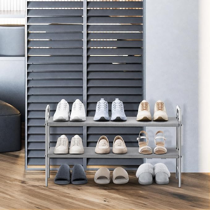 Simple Houseware 2-Tier Shoe Rack Storage Organizer, Grey