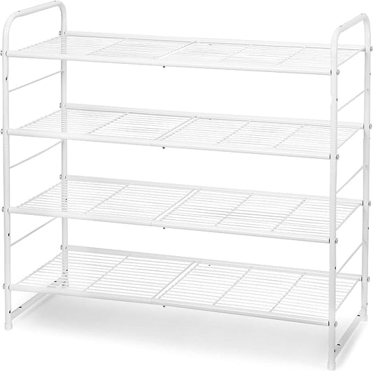 Simple Trending 4-Tier Stackable Shoe Rack, Expandable & Adjustable Shoe Organizer Storage Shelf, Wire Grid, White