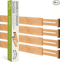 Bamboo Drawer Organizer Adjustable and Expandable - Ideal Drawer Dividers for Kitchen, Dresser, Bedroom and Bathroom - Expandable Drawer Organizer Set of 4 - Water-Resistant Finish