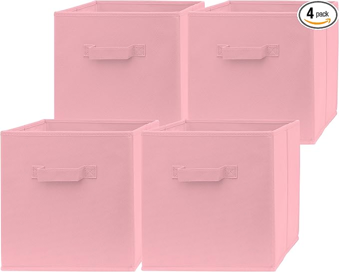 13 Inch Cube Storage Bins - 4 Pack - Large, Dual Handles, Foldable | 13x13 Fabric Bins for Organizing Closet, Clothes and Toys