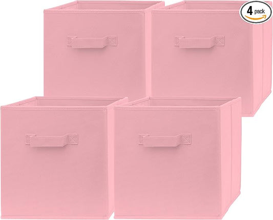 13 Inch Cube Storage Bins - 4 Pack - Large, Dual Handles, Foldable | 13x13 Fabric Bins for Organizing Closet, Clothes and Toys
