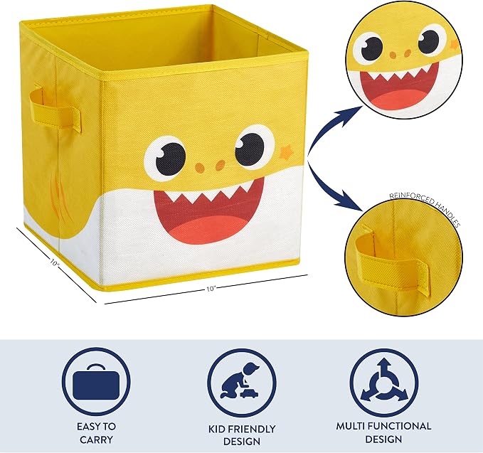 Idea Nuova Baby Shark Collapsible Storage Cubes, Set of 2, 10"x10",Baby Shark Blue/Yellow