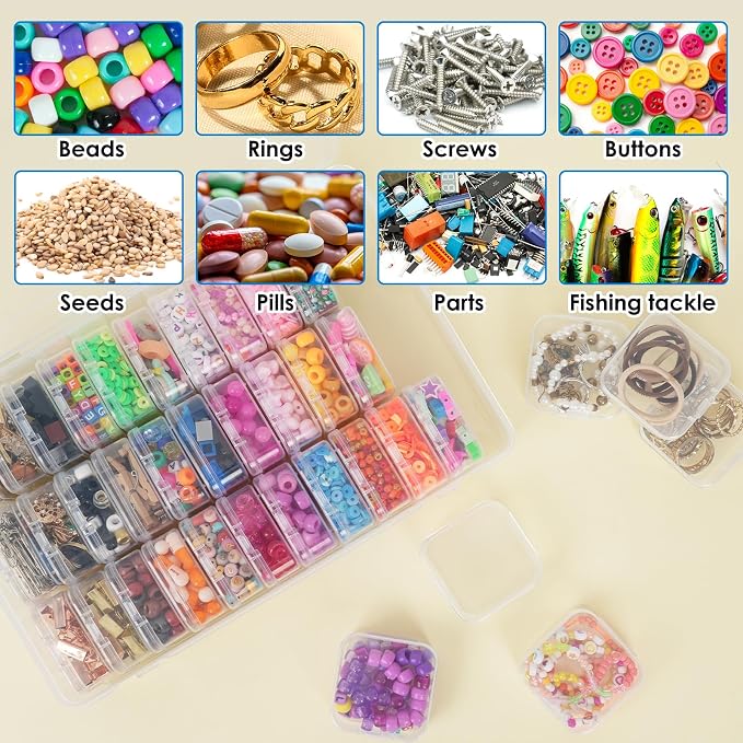 Bead Organizer Box 36 Pcs Small Clear Plastic Containers for Craft Jewelry