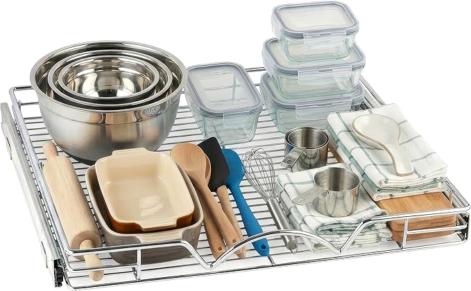 HOLDN’ STORAGE Pull Out Cabinet Organizer - Heavy Duty Steel with Smooth Slide-Out Drawers, Chrome Finish - 22" W x 17" D Basket, Fits 23.25" Cabinet Opening