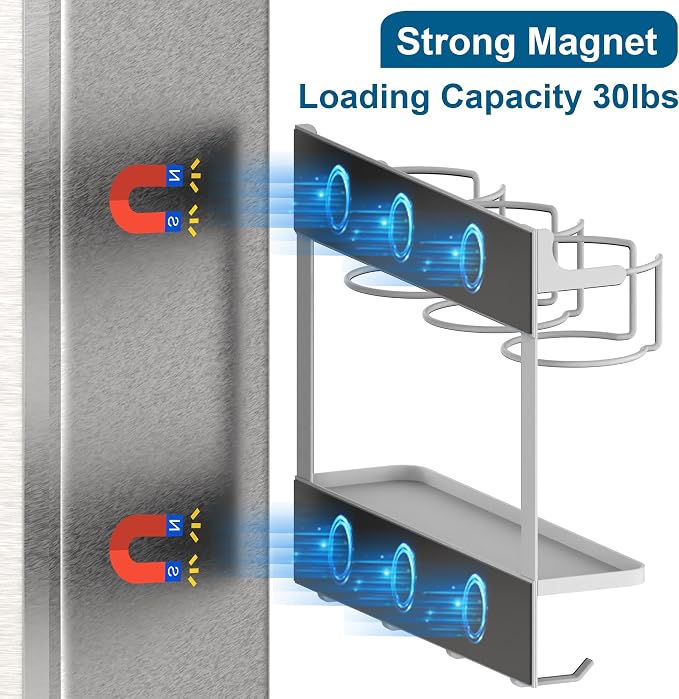 EASTTOWEST Magnetic Cup Storage Organizer Holder for Stanley 30/40 oz Tumbler,Strong Magnetic Rack for Fridge (White, 3CUPS)