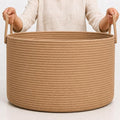 OrganiHaus Round Toy Basket & Blanket Basket, Cotton Rope 20x13" | Full Honey - Round Cotton Rope Basket, 20x13"