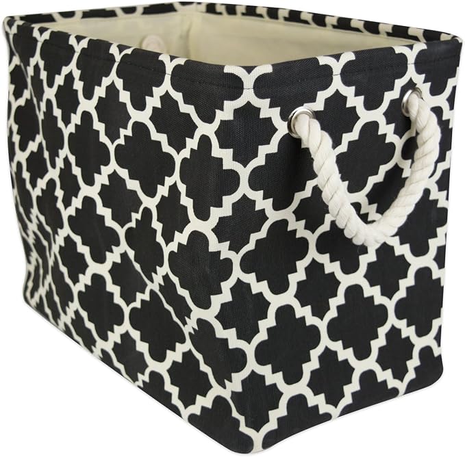 DII Polyester Container with Handles, Lattice Storage Bin, Large, Black