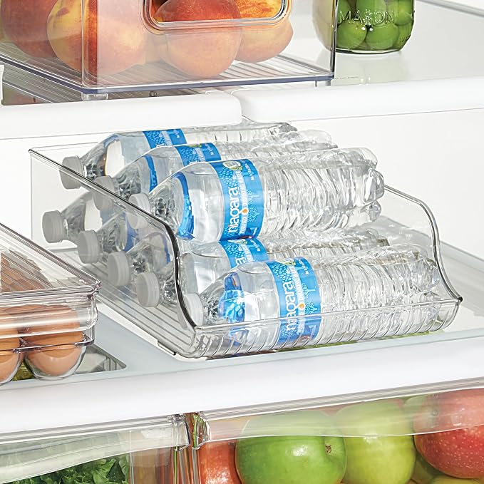 iDesign Water Bottle Organizer for Fridge, Set of 4, Clear | Made in USA