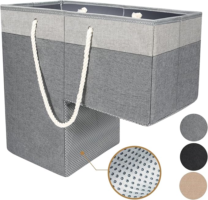 Stair Basket for Stairs with Handle, Staircase Baskets for Carpeted and Wooden Stairs,16" Step Storage Basket for Toys, Clothes, Books, Tools, with Hard Board, Anti-slip (1, Gray)