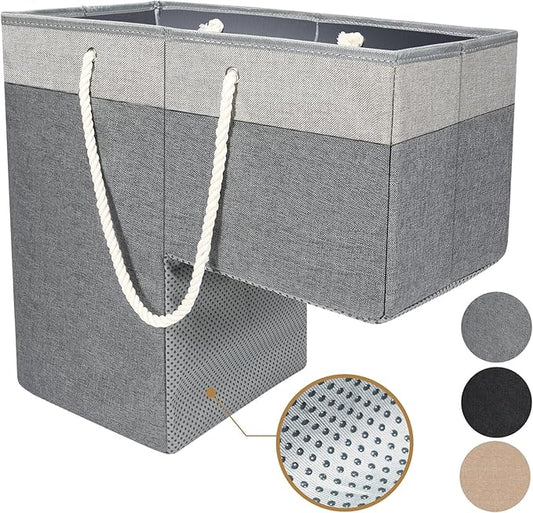 Stair Basket for Stairs with Handle, Staircase Baskets for Carpeted and Wooden Stairs,16" Step Storage Basket for Toys, Clothes, Books, Tools, with Hard Board, Anti-slip (1, Gray)