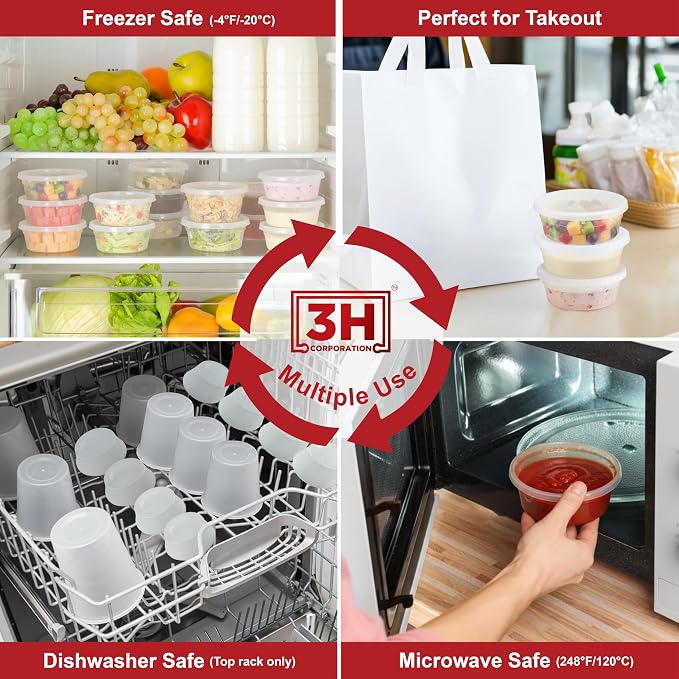 8 oz Food Storage Containers with Lids (240 Set/480 Piece) Small Deli Containers for soup, Freezer Microwave Safe, BPA-Free Plastic, Stackable Snack Leakproof Leftover Organizers