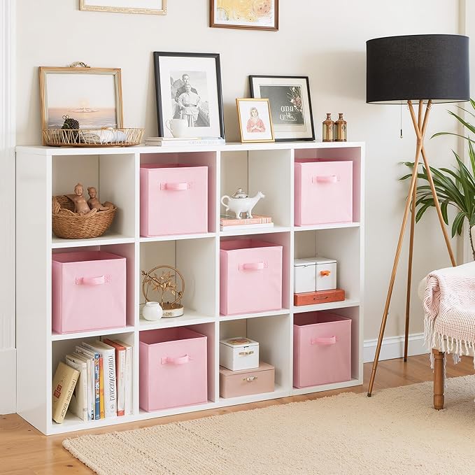 Cupic Cupid 11x11 Storage Cubes, 6 Pack Open Storage Bins with Handles, Storage Cube Organizer for Clothes and Toys, Collapsible Cube Bins for Closet, Shelves, Offices, Pink
