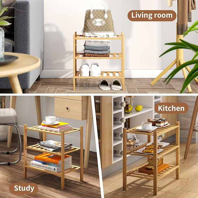 Bamboo Shoe Rack Stackable Shoe Shelf Storage Organizer for Unit Entryway Hallway and Closet Sturdy Freestanding Small Shoe Shelf(3S Tier Natural)