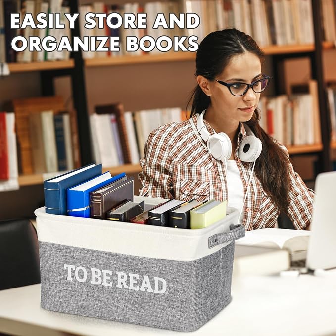 Lukeline Book Storage Basket for Book Lover Gifts, 15.5 x 11.6 x 9.4 Large Book Storage Bins, Book Accessories for Reading Lovers, To Be Read Book Storage Basket for Home Shelves Classroom
