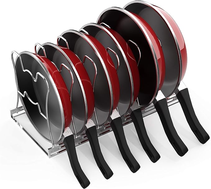 Simple Houseware 7 Adjustable Compartments Pot and Pan Organizer Rack Lid Holder, Chrome