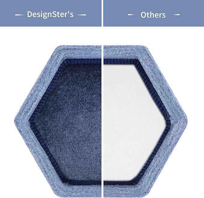DesignSter Hexagon Velvet Ring Box - Premium Gorgeous Vintage Double Ring Display Holder with Detachable Lid for Proposal, Engagement, Wedding, Ceremony (Sapphire blue)