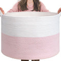INDRESSME XXXLarge Storage Basket with Handle, Pink Laundry Basket for Nursery Stuffed Animal Storage, Baby Baskets Kids Toy Organizer, 21.7" x 21.7" x 13.8", Pink