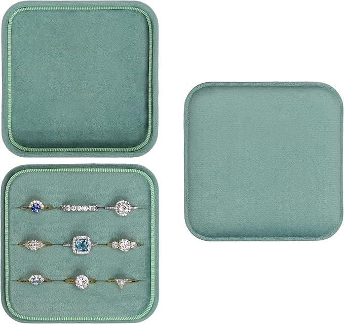 Velvet Jewelry Box Organizer | Ring Holder Case | Jewelry Small Travel Jewelry Storage | Portable Ring Earring Tray Organizer (Emerald Green)