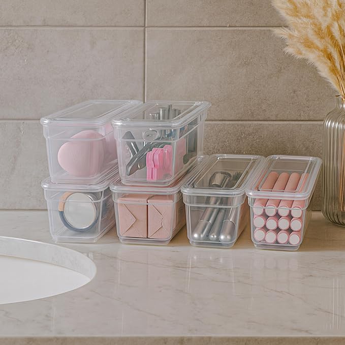 Best Kept 6 Bin Pack, Long Home Organizer Storage Boxes with Lids, Translucent Clear
