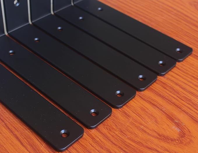 24 Pack - L 8" x H 6" x W1.5, 5mm Thick Black L Shelf Bracket, Iron Shelf Brackets, Metal Shelf Brackets, Floating Shelf, Shelf Supports with Screws