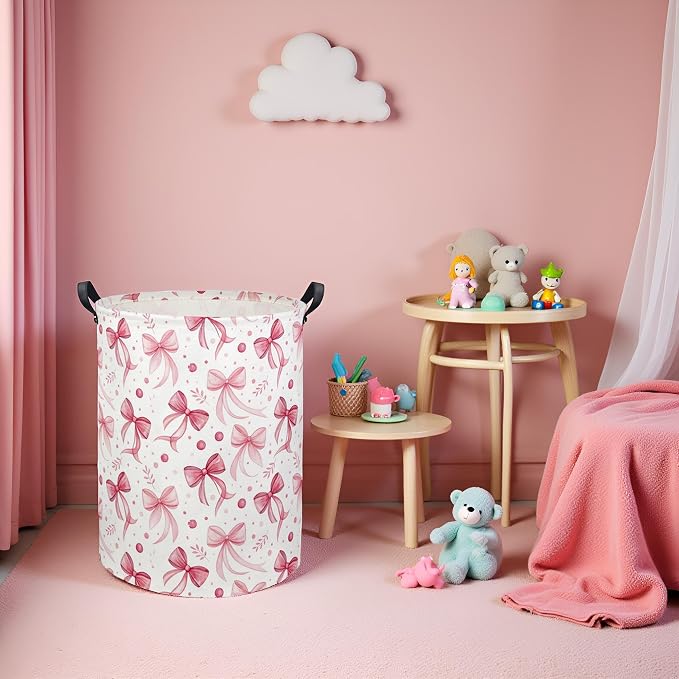 Butterfly Baby Laundry Basket Baby Hamper for Nursery Girl Kids Butterfly Hamper Cute Kids Toys Storage Bin Organizer Butterfly Room Decor for Home(Pink Bowknot)