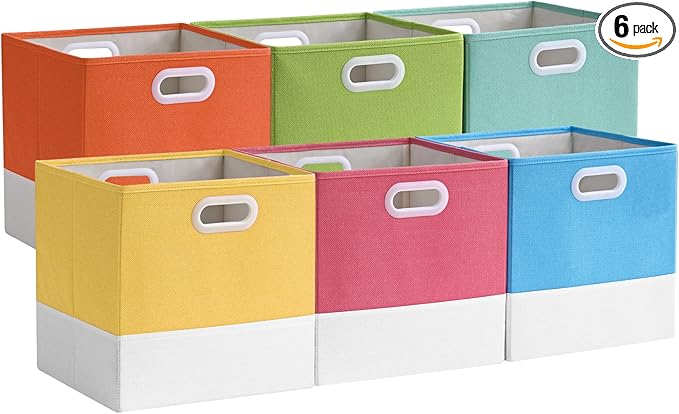 Cube Storage Bins | Storage Baskets with Dual Handles | Ultra-Fine Fabric Organizer for Shelf, Wadrobe | 10x10x10 Cube Insert Drawer | 6 Pack, Macaron & Cream White, 9.5x9.5x9.8 In