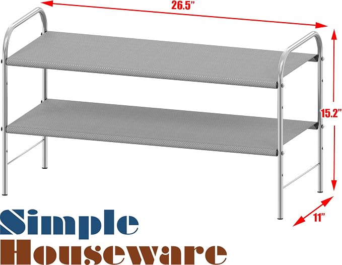 Simple Houseware 2-Tier Shoe Rack Storage Organizer, Grey