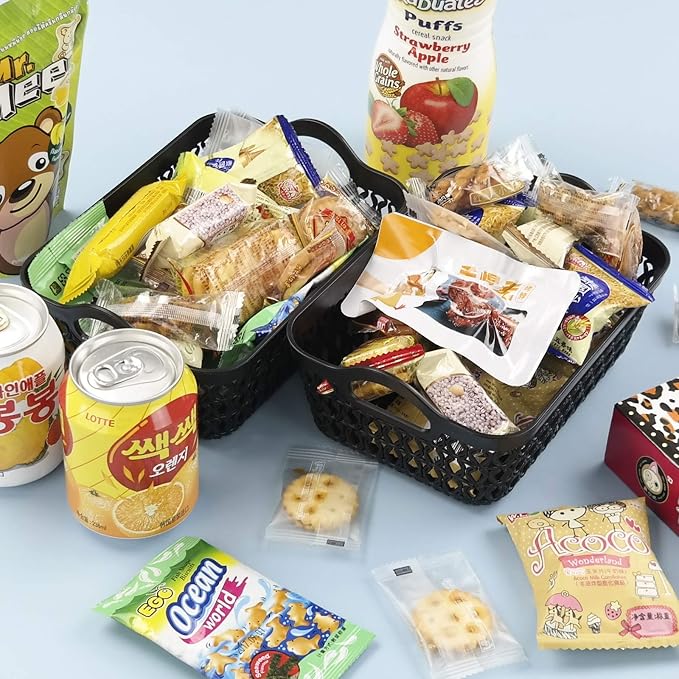 12-Pack Mini Plastic Storage Basket Trays with Handle, Black