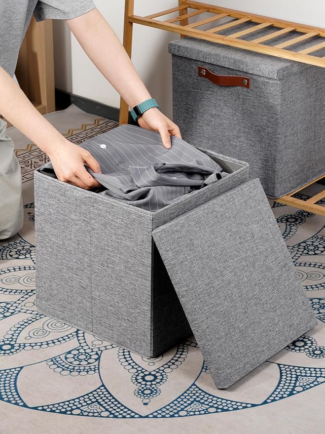 Temary Fabric Storage Bins with Lids 13 Inch Storage Cubes with Lid, Decorative Foldable Storage Boxes for Clothes, Closet Organizers (Grey, 13x13x13inch)