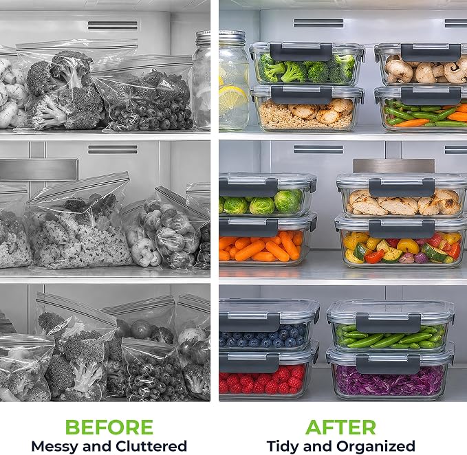 Zulay Kitchen 5 Piece Large 36oz Glass Tupperware Container Set with Lids - Premium BPA Free Borosilicate Glass Food Storage Containers - Leak-Proof Meal Prep - Microwave, Freezer & Oven Safe - Gray