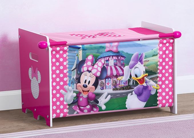 Delta Children Minnie Mouse Toy Box with Retractable Fabric Top, Pink